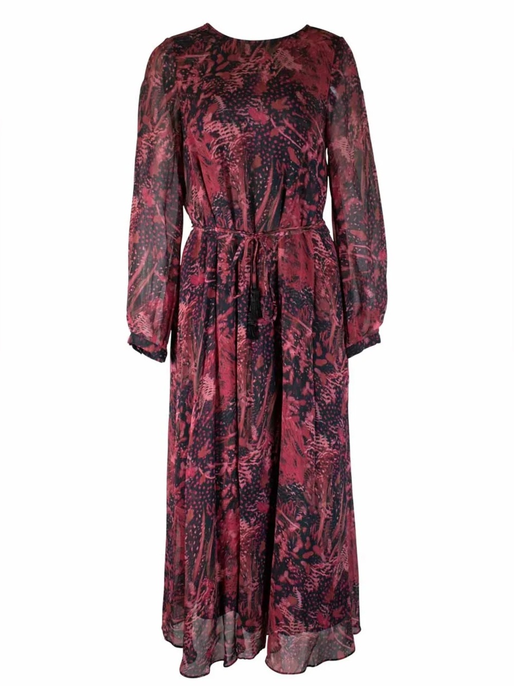 IRO Silk V-back Floral Print Red Chiffon Dress Sz 34 Small Modest Classic